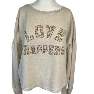 Womens Cropped Graphic Sweatshirt Size M Stretch Balloon Sleeve Neutral Classic‎